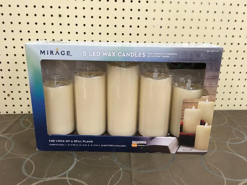 lot 37 image: MIRAGE 5PC LED CANDLES, WHOLESALE PRICE $19.99