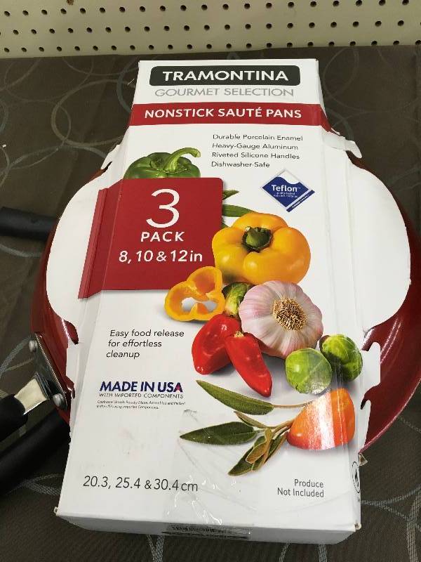 lot 51 image: TRAMONTINA 3PC SAUTE PAN, WHOLESALE PRICE $27.99