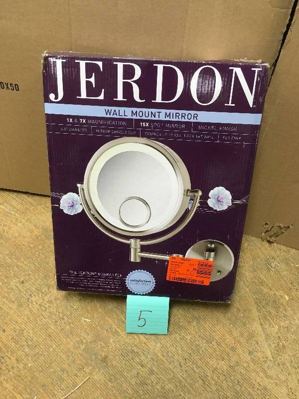 Jerdon HL8515N 8 Nickel Finish 7X Halo Lighted Wall Mount Mirror open box never used