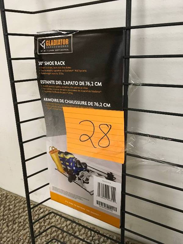 lot 28 image: Gladiator 30 in. W x 15 in. D Ventilated Shoe Shelf for GearTrack or GearWall, Black