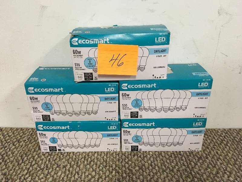 lot 46 image: EcoSmart 60W Equivalent Dalight A19 Basic Non-Dimmable LED Light Bulb (8-Pack) - Lot of 5 New