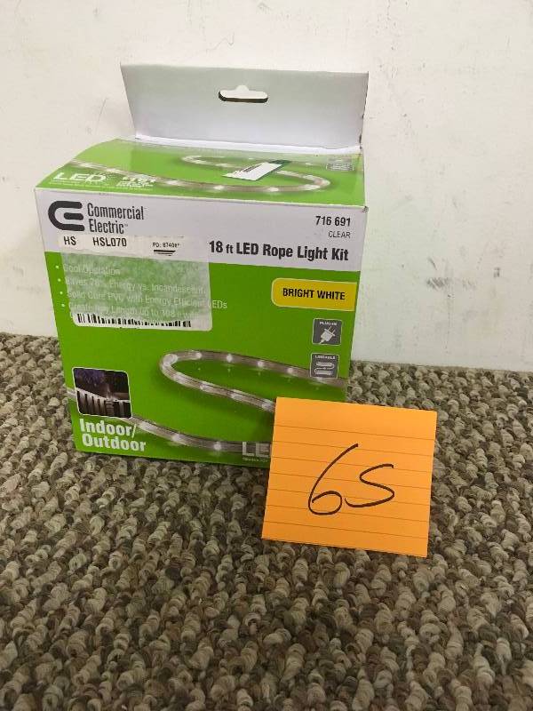 lot 65 image: Commercial Electric 18 ft. White LED Rope Light Kit open box never used