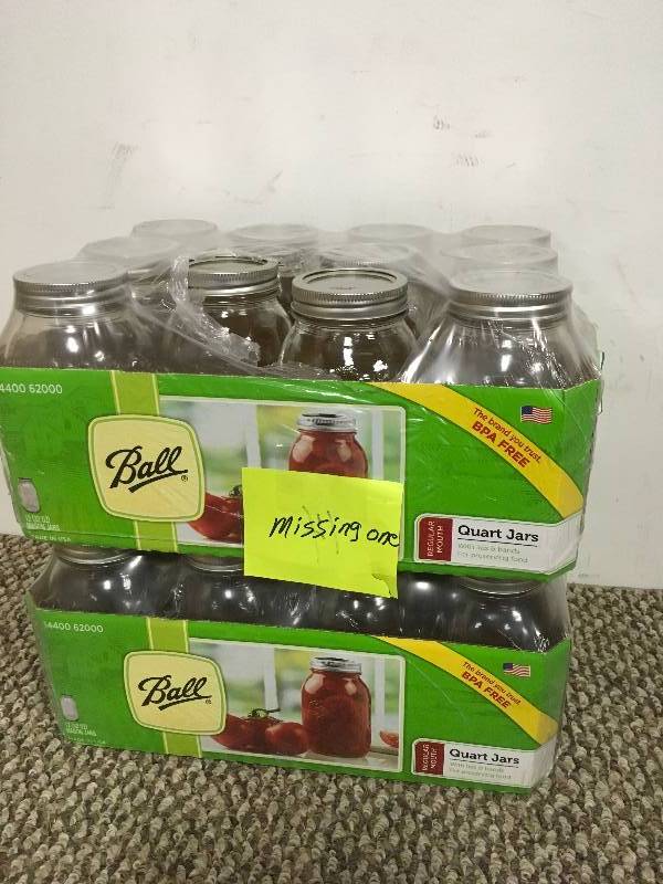 lot 81 image: Jarden Home Brands 62000 1-Quart Regular Mason Canning Jar - Case of 12 (missing 1 jar) - Lot of 2 New