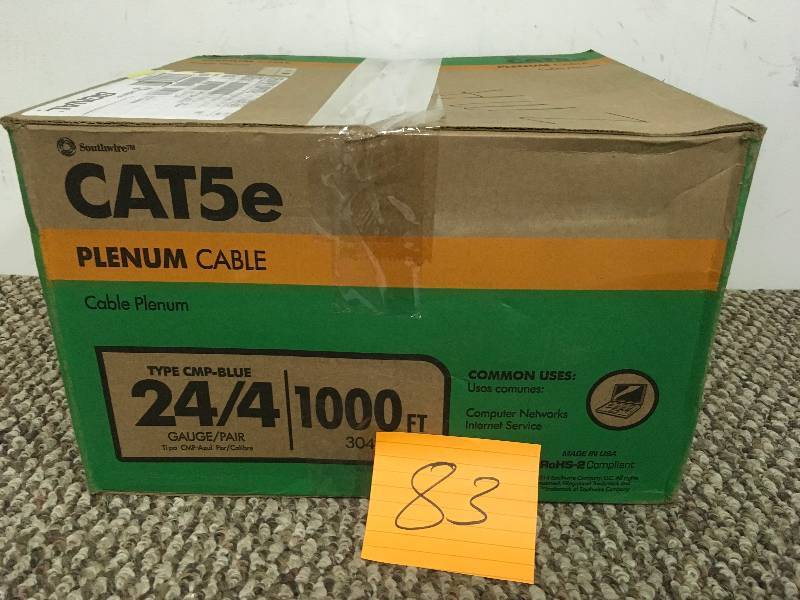 lot 83 image: Southwire Company 56917749 Cat5E Cable Plenum Blue 1000Ft Data Cables open box never used