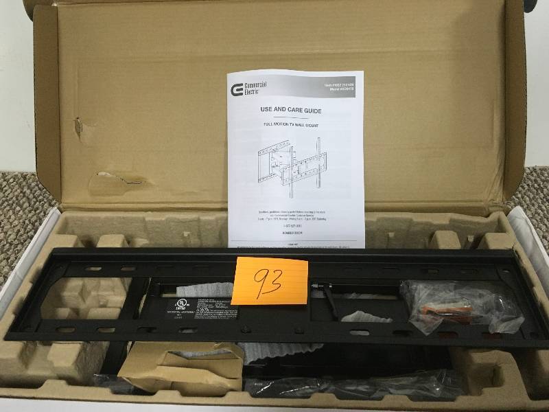 lot 93 image: Commercial Electric Full Motion TV Wall Mount for 26 in. - 90 in. TVs, Black open box never used