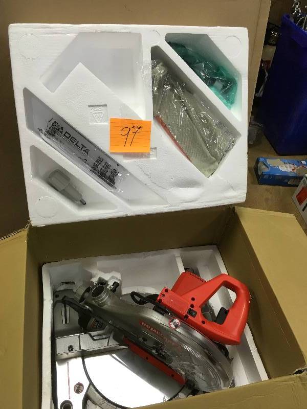 lot 97 image: HomeCraft 14 Amp 10 in. Compound Miter Saw with Laser open box never used