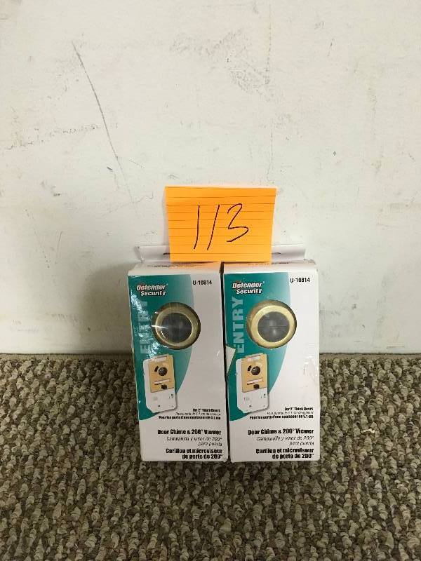 lot 113 image: Prime-Line 200 Degree Metal Brass Door Viewer with Chime - Lot of 2 open box never used