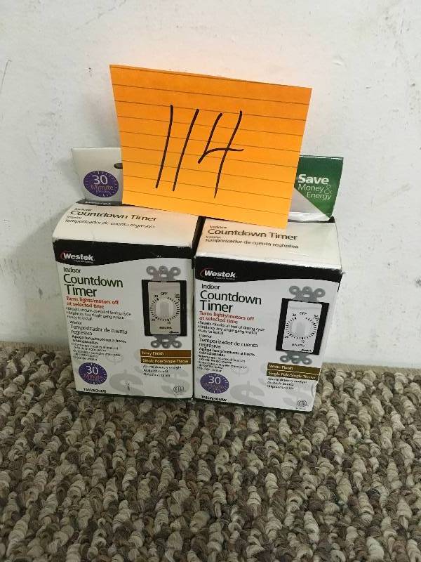 lot 114 image: Westek TMSW30MI Hardwire Indoor In-Wall 30 Minute Mechanical Countdown Timer - Lot of 2 open box never used