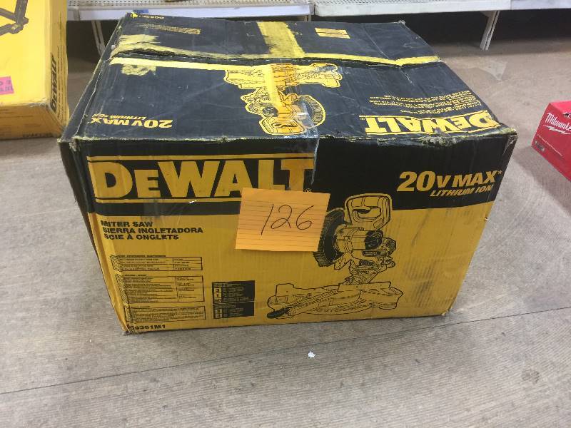 lot 126 image: Dewalt 20-Volt MAX Lithium-Ion Cordless 7-14 in. Miter Saw with Battery and Charger DCS361M1