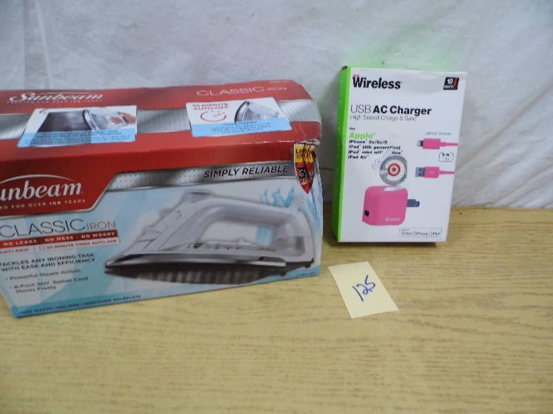lot 125 image: Store Return - Sunbeam Iron - USB Apple Charger