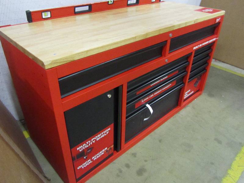Milwaukee 60.125 in. 11Drawer and 1Door 22 in. D Mobile Workbench with Sliding Pegboard Back