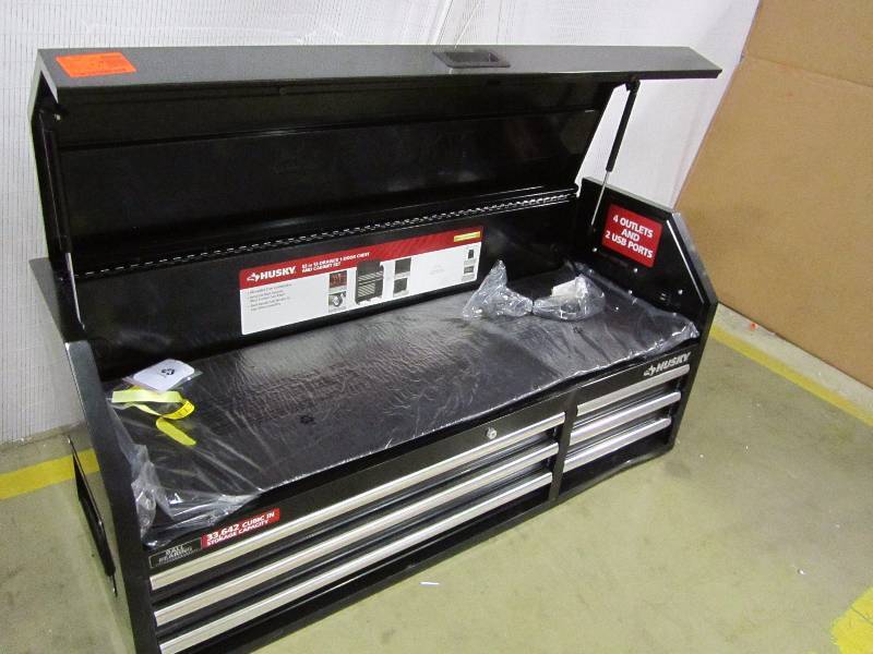 lot 6 image: Husky 52 in. 13-Drawer and 1-Door Tool Chest and Rolling Cabinet Set in Black (chest only)