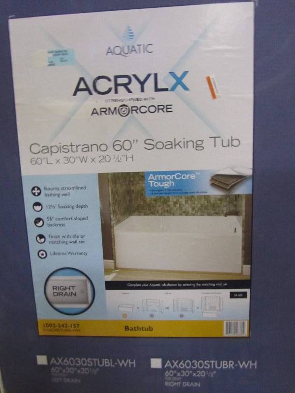 lot 21 image: Aquatic Capistrano 5 ft. Acrylx Applied Acrylic Right Drain Rectangular Apron Front Non-Whirlpool Bathtub in White