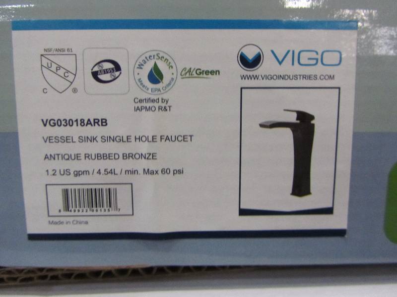 lot 23 image: VIGO Blackstonian Single Lever Vessel Bathroom Faucet with Pop Up, Antique Rubbed Bronze