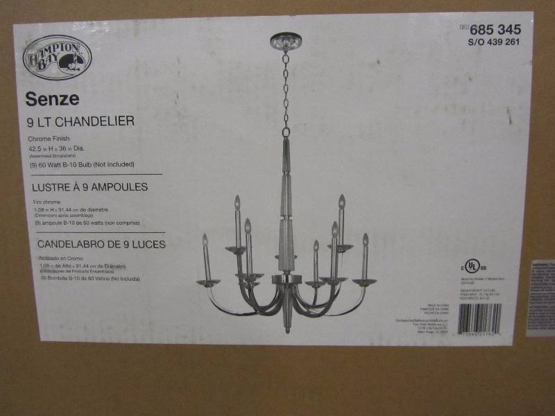 lot 30 image: Hampton Bay Senze Collection 9-Light Chrome Chandelier