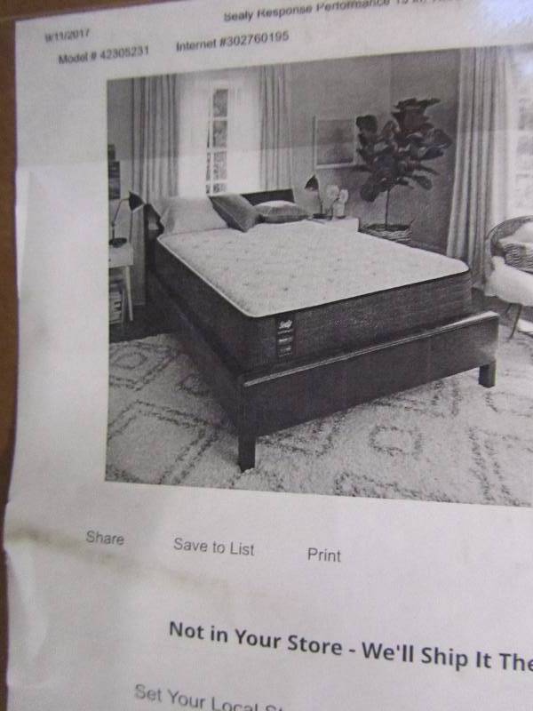 lot 39 image: Sealy Response Performance 13 in. Twin XL Cushion Firm Faux Euro Top Mattress