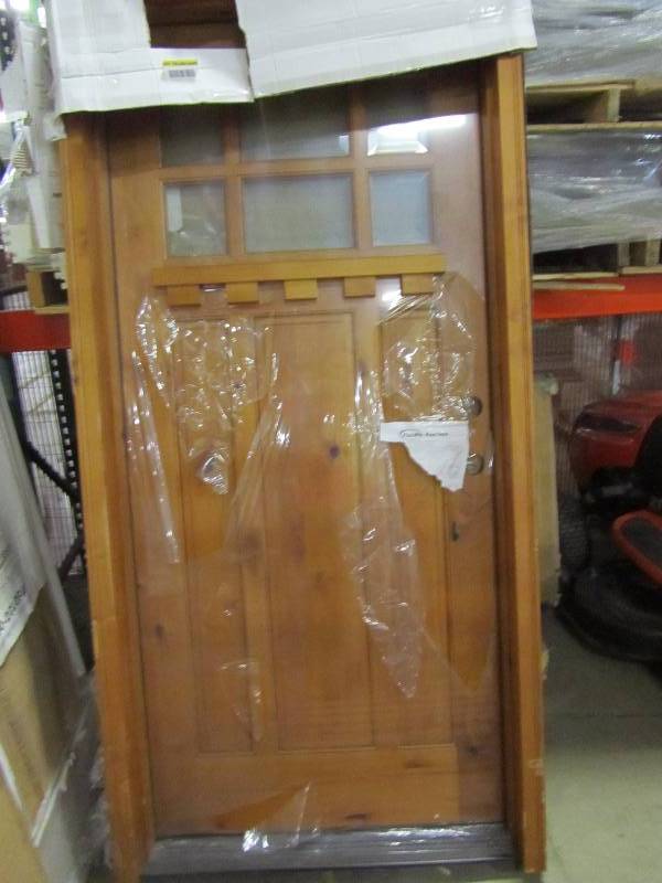 lot 51 image: Pacific Entries 36 in. x 80 in. Craftsman Rustic 6 Lite Stained Knotty Alder Wood Prehung Front Door