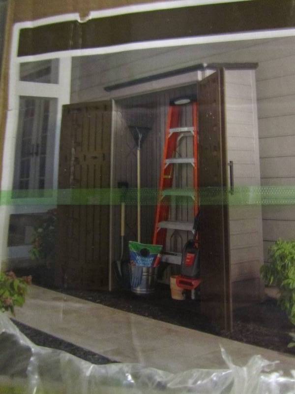 lot 56 image: Rubbermaid 4 ft. x 2 ft. 5 in. Large Vertical Storage Shed