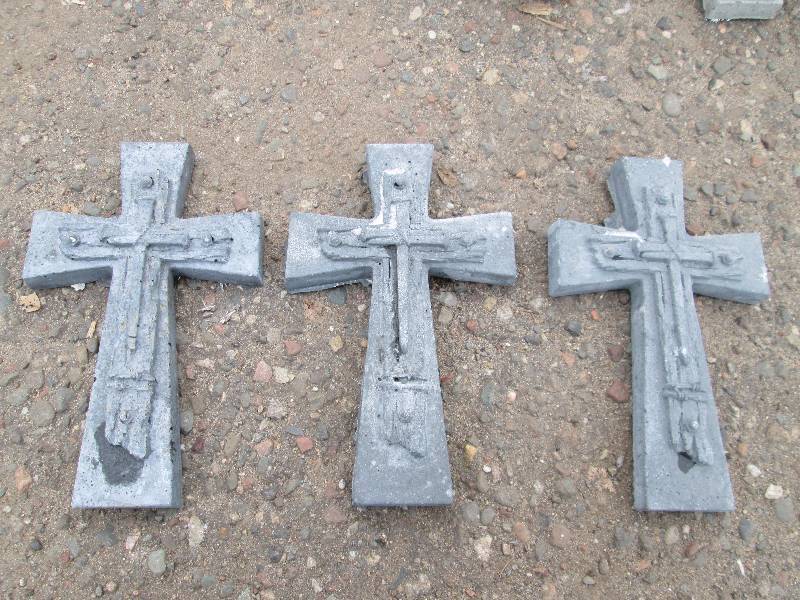 Set Of (3) Cross & Nails Concrete Paver  Yard Art  Wall Hanging