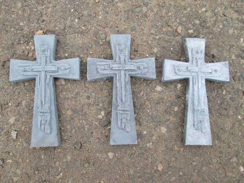Set Of (3) Cross & Nails Concrete Paver  Yard Art  Wall Hanging