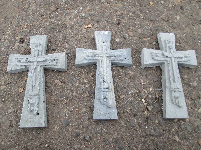 Set Of (3) Cross & Nails Concrete Paver  Yard Art  Wall Hanging