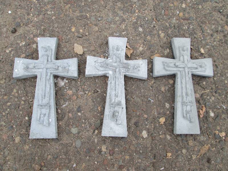 Set Of (3) Cross & Nails Concrete Paver  Yard Art  Wall Hanging