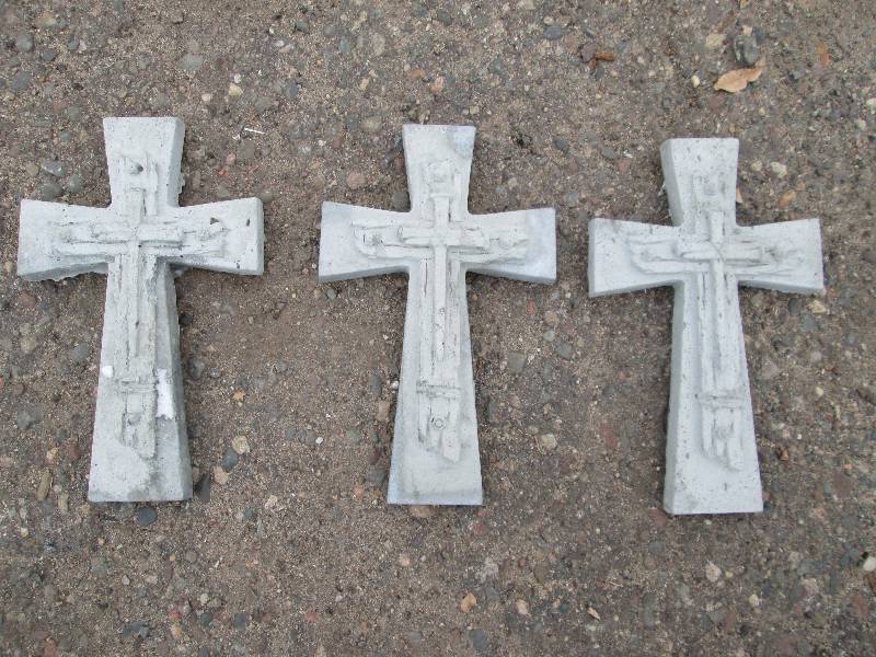 Set Of (3) Cross & Nails Concrete Paver  Yard Art  Wall Hanging
