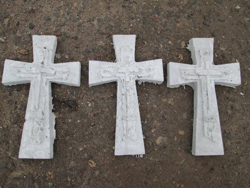 Set Of (3) Cross & Nails Concrete Paver  Yard Art  Wall Hanging