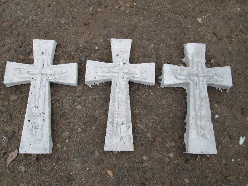 Set Of (3) Cross & Nails Concrete Paver  Yard Art  Wall Hanging