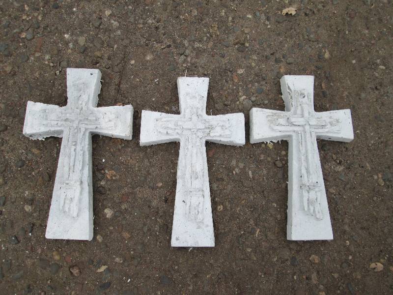 Set Of (3) Cross & Nails Concrete Paver  Yard Art  Wall Hanging