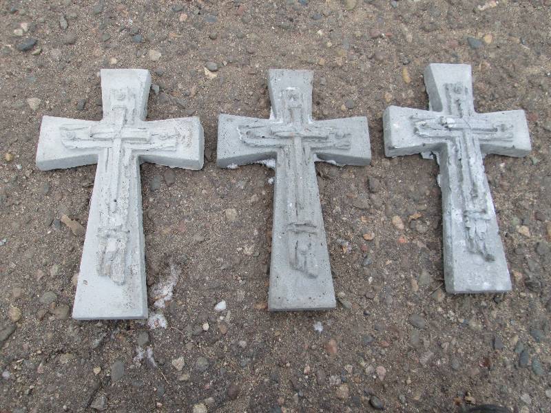 Set Of (3) Cross & Nails Concrete Paver  Yard Art  Wall Hanging