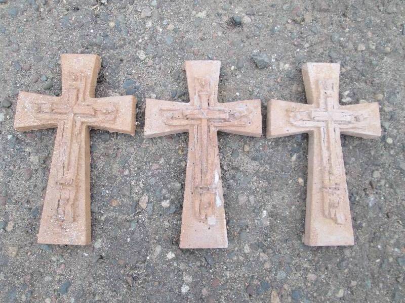 Set Of (3) Cross & Nails Concrete Paver  Yard Art  Wall Hanging