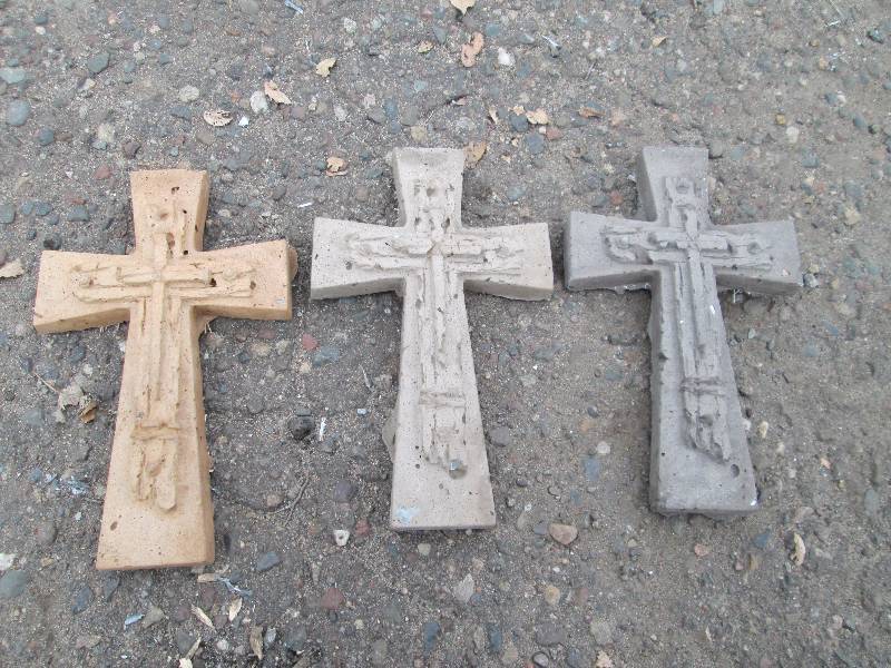 Set Of (3) Cross & Nails Concrete Paver  Yard Art  Wall Hanging