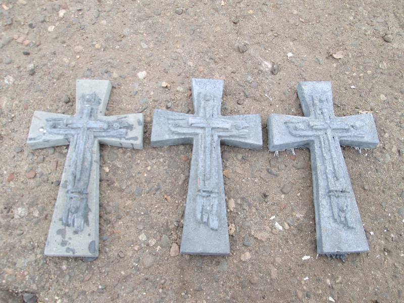 Set Of (3) Cross & Nails Concrete Paver  Yard Art  Wall Hanging