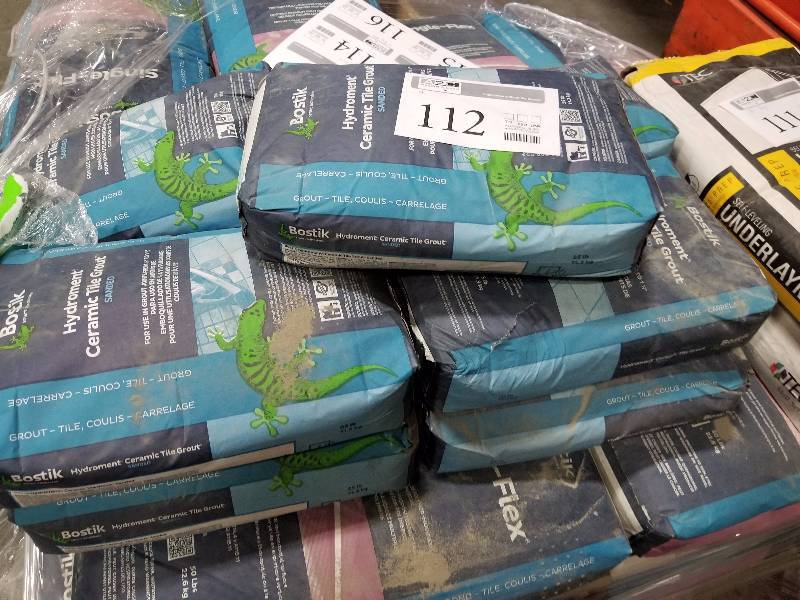 lot 112 image: Lot of (9) 25lb. Bags of Bostik Hydroment Ceramic Unsanded Tile Grout