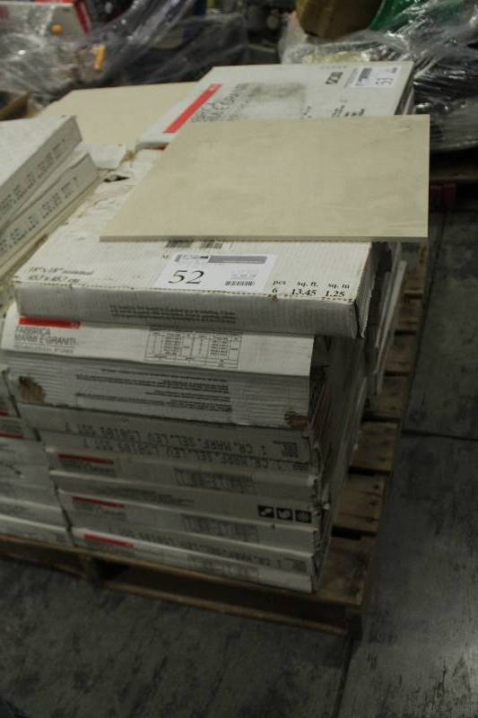 lot 52 image: Corner Pallet Lot of (11) Boxes of Italian 18x18in. Tile
