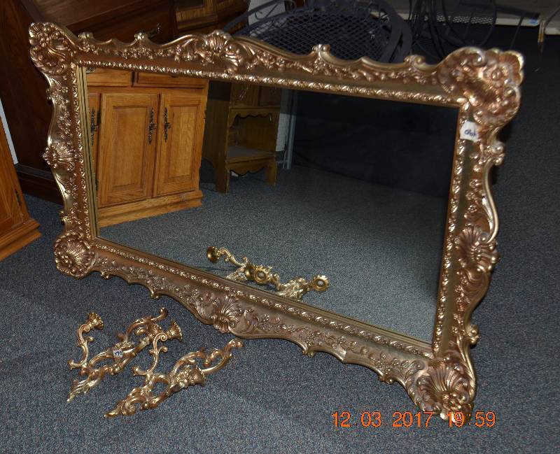 lot 18 image: Large Decorative Mirror with Sconces