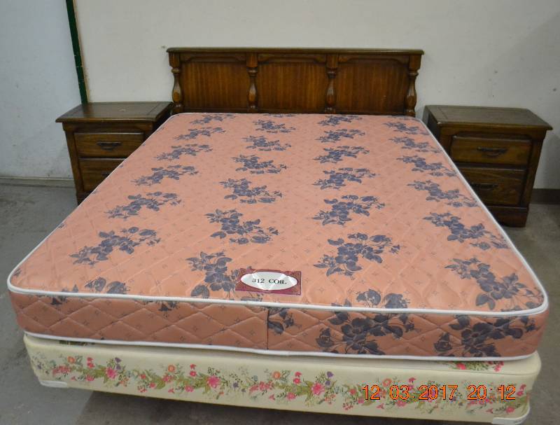 lot 21 image: Headboardboxspring, QUEEN matress if want and 2 end tables