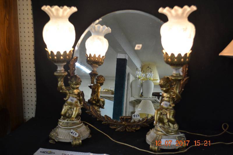 lot 53 image: Vintage Lamps and Mirror
