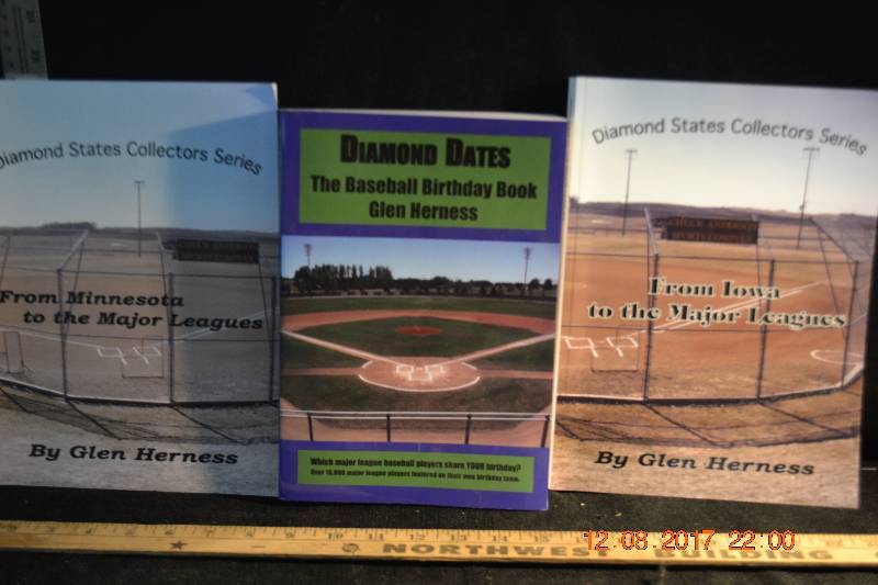 lot 137 image: Autographed Baseball Books From Minnesota to The Major Leagues, From Iowa to The Major Leagues and Diamond Dates The Baseball Birthday Book by Glen Herness
