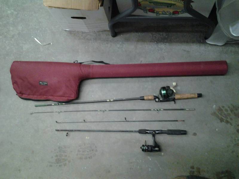 lot 1 image: 2-Fishing Poles & Rod Bag (Johnson Micro & Mountain Cork Case)