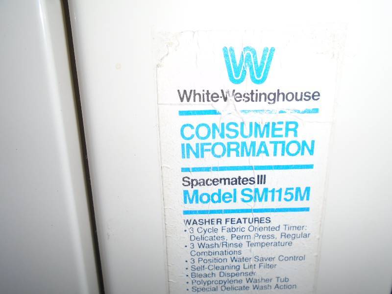 White Westinghouse Spacemates lll Stackable Washer and Dryer Dec