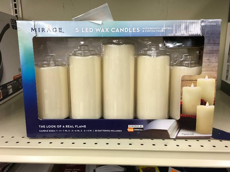 lot 102 image: MIRAGE 5PC LED CANDLES, ON CANDLE DOESNT WORK