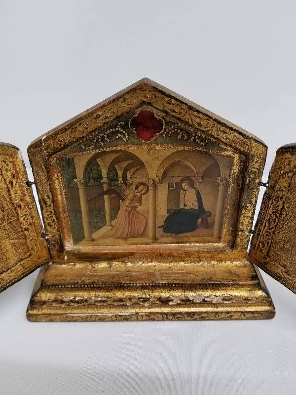 Antique Annunciation Folding  Trypthch