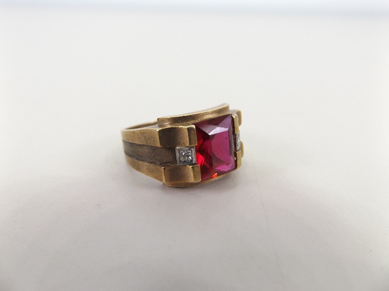 10k Gold Mens Ring with Ruby Stone and Real Diamonds (5.4 grams Total Weight)