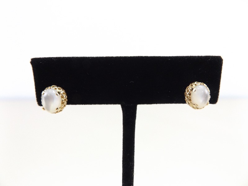 14k Gold Earrings with White Opal Type Stones (1.8 grams Total Weight)
