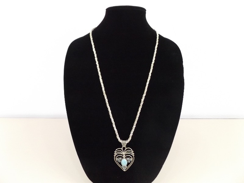 .925&nbspSterling Silver Necklace and Pendant with Blue Topaz, and Blue Moon Stones (40.6 grams Total Weight)