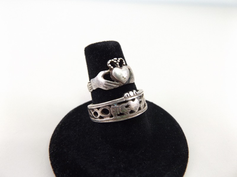 2 Vintage .925&nbspSterling Silver Claddagh Rings (6.3 grams Total Weight)