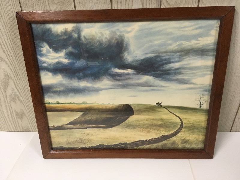 lot 43 image: Framed Plowing Print Signed Frederic James