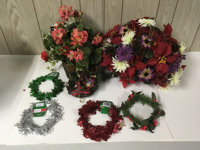 lot 73 image: Holiday Silk Flower Arrangements